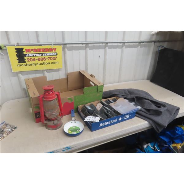 Solar Lights, Red Lantern, Pan, and Blanket