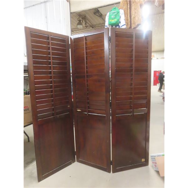 Wood Room Divider With Shutters, 72" Tall, Three Panels, 22" Wide; Some Slats Need Re-Securing
