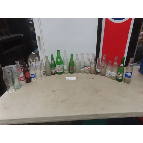 Twenty-Two Soda Bottles Including Sun Crest, 2Way, Frostie, Art., Mtn., Mason, and More