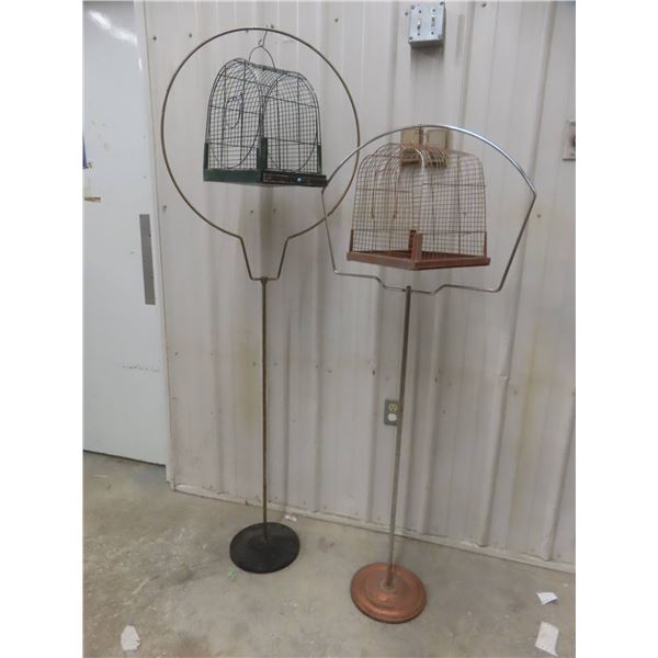 Two Metal Bird Cages With Stands