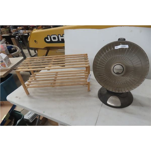 Presto Heat Dish Parabolic Heater with Wooden Shelf Rack