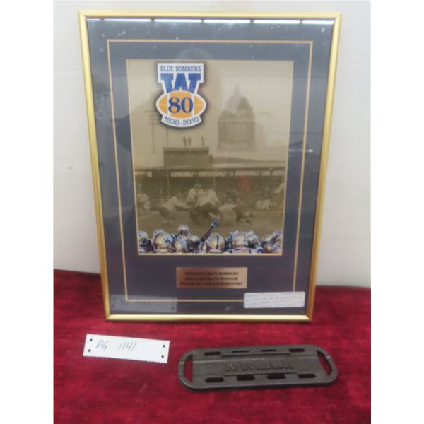 Blue Bomber 80th Anniversary Framed Photo and Cast-Iron Branding Tool, 16" x 12"
