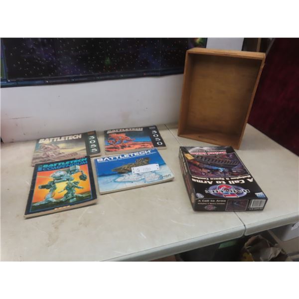 Four Battletech Books, Babylon 5 Game, and Wing Commander Poster, 24" x 38"