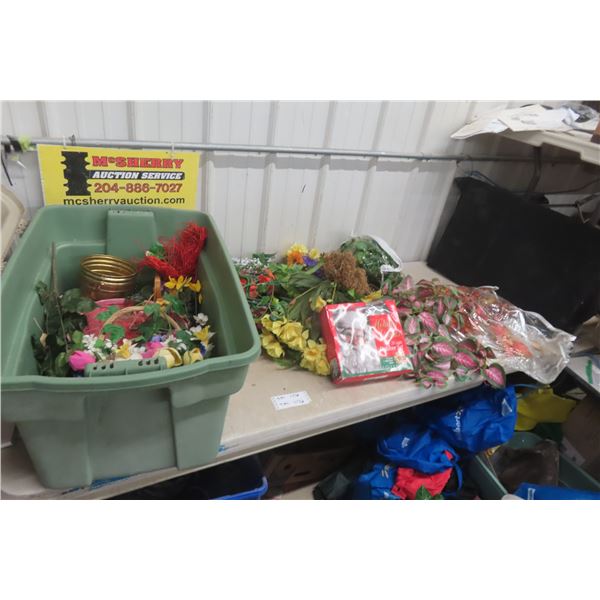 Artificial Flowers, Holiday Decorations, and Storage Bin