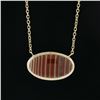 Image 3 : New 14k Yellow Gold Oval Orange Banded Agate Pendant Adjustable Chain Necklace