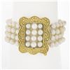 Image 1 : Cultured Pearl w/ 14k Gold Textured Buckle Style 4 Row Strand 5-6mm Bracelet