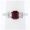 Image 1 : 18K Gold & Platinum 2.15 ctw GIA Burma VIVID RED Ruby & Emerald Cut Diamond Ring
