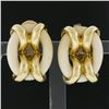 Image 5 : Solid 18K Yellow Gold 19.1x15.7mm White Open Coral Button Clip On Earrings