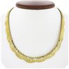 Image 1 : Vintage 18K Gold 17" Bezel Diamond Wide Textured Flared Wavy Link Chain Necklace