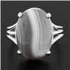 Image 2 : New 14k White Gold 18.2x13mm Oval Cabochon Prong Set Gray Agate Solitaire Ring
