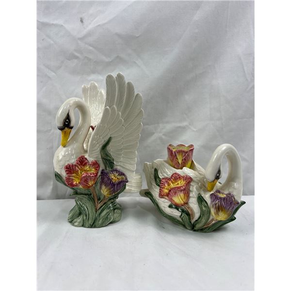 Fitz & Floyd Hand Painted Swan Candleholders