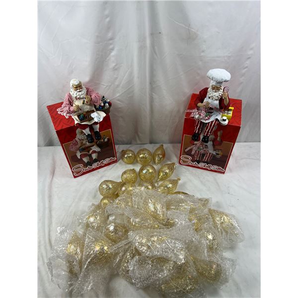 Gold Glass Ornaments & Santa Sitters
