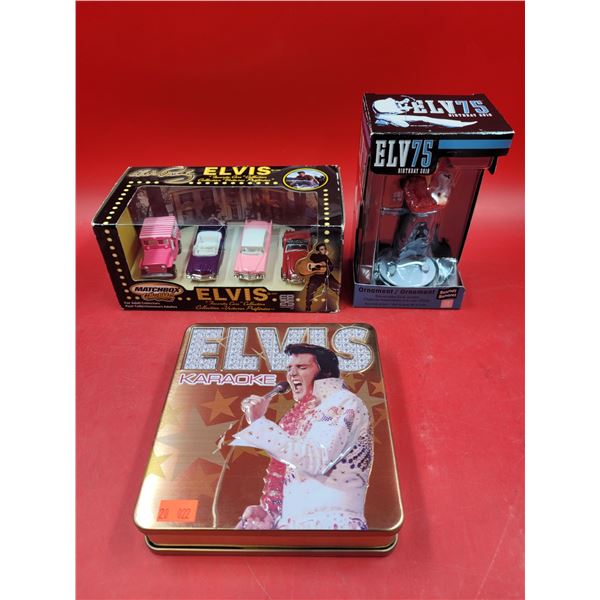 Elvis Collectibles Lot w/ Ornament, Diecast Favorite Cars Collection, & Karaoke CDs