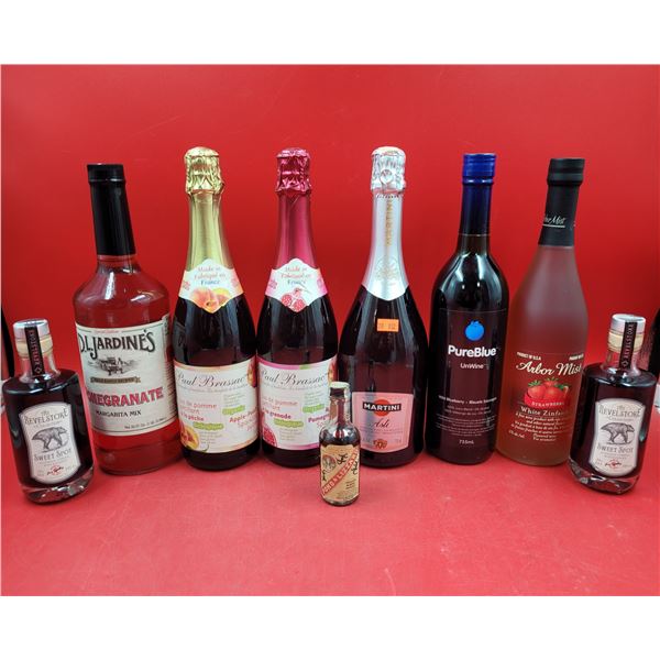 Sealed Liquor & Mixer Lot w/ Strawberry White Zinfandel, Sparkling Juice, Margarita Mix, & More