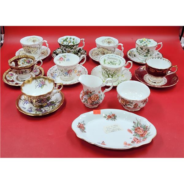 Assorted Royal Albert Bone China Dishes Made in England w/ Oval Plate, Teacups, Saucers, & More