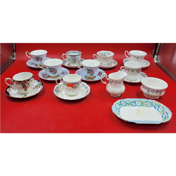 Assorted Royal Albert Bone China Dishes Made in England w/ Oval Plate, Teacups, Saucers, & More