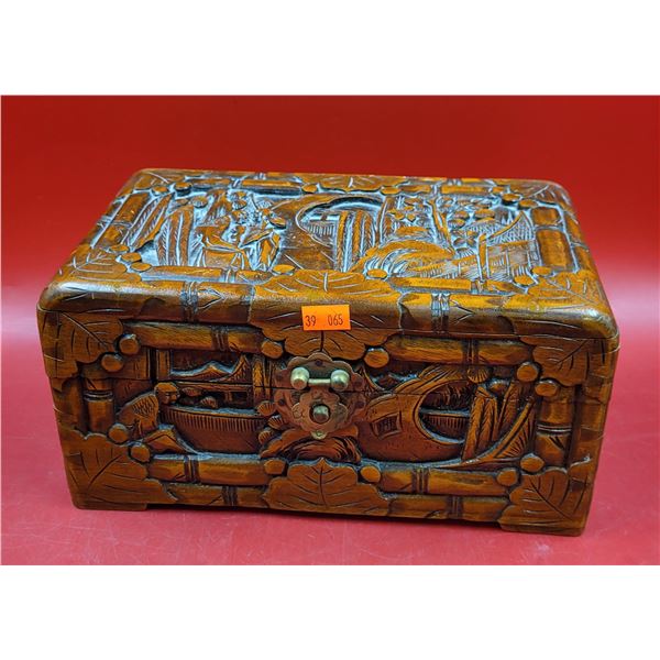 Carved Camphor Wood Trinket Box Made in Hong Kong