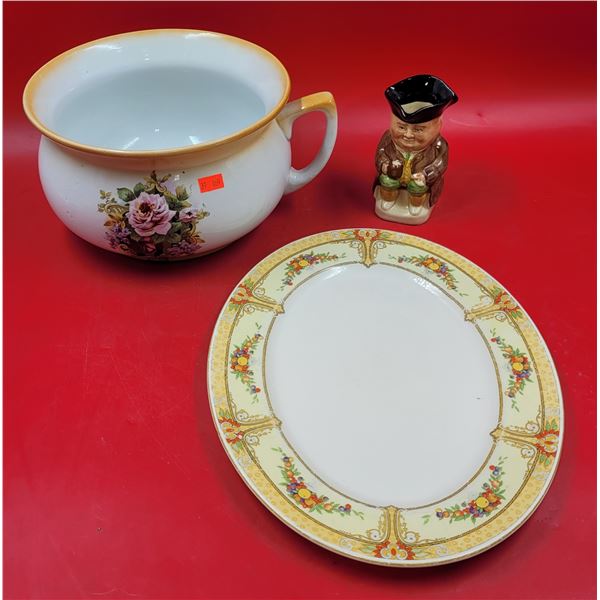 Royal Crown Myotts Oval Plate, Chamber Pot Made in England, & Wood & Sons Toby Jug