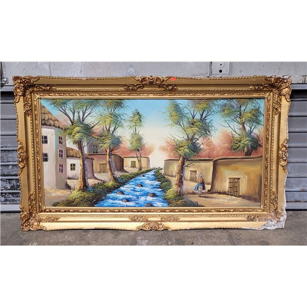 Framed Village Landscape Painting