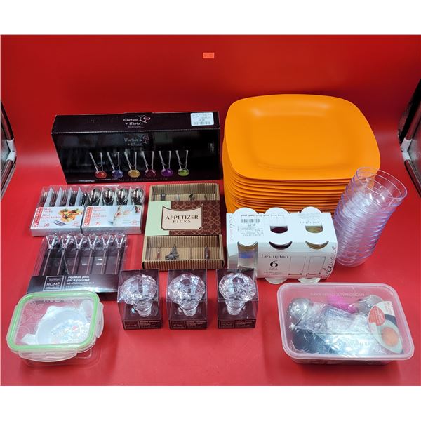 Serve & Bar Ware Lot w/ Cocktail/Appetizer Picks, Mini Forks/Spoons, Shot Glasses, & More