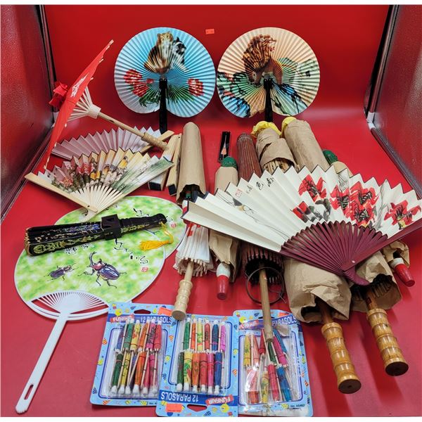 Lot of Asian Wagasa Umbrellas & Paper Fans