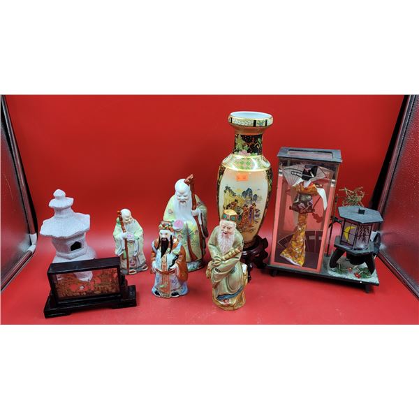 Asian Collectible Lot w/ Vase, Figurines, Cork Diorama, & More