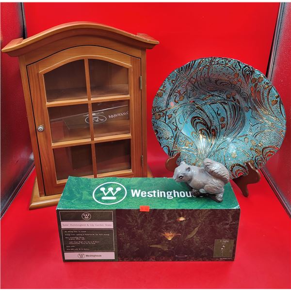 Home & Garden Decor Lot w/ Decorative Plate, Hummingbird & Lily Garden Stake, & More