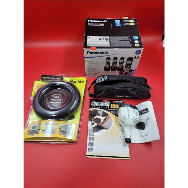 Electronics Lot w/ Panasonic Landline Phones, GPS Nav-Mat, & Smart AC Outlet