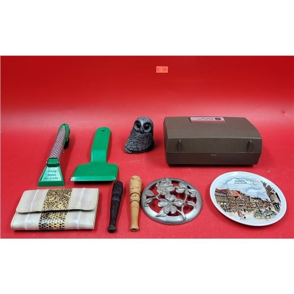 VTG Smalls Lot w/ Westinghouse Travel Alarm Clock Radio, Soapstone Owl, & More