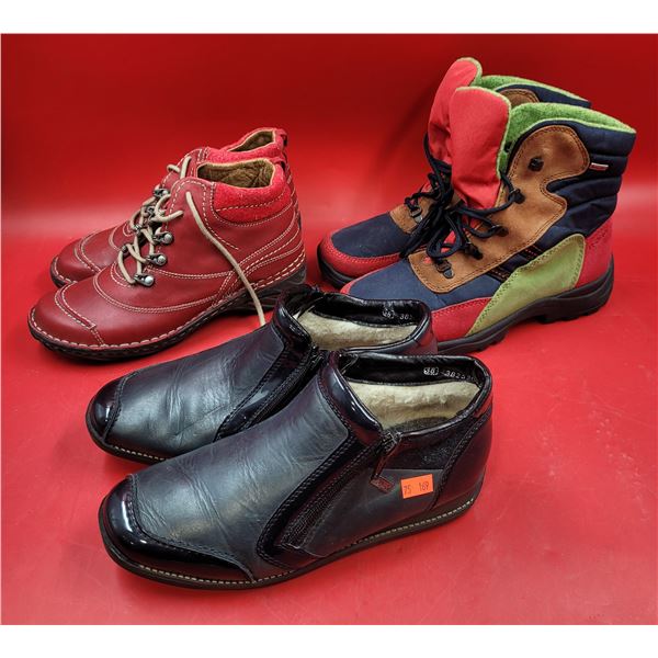 2 Pairs of Leather Shoes & 1 Pair of Boots (Rieker, Josef Seibel, & Rohde)