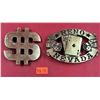 Image 1 : 2 Solid Brass Belt Buckles (Reno Nevada & Dollar Sign)
