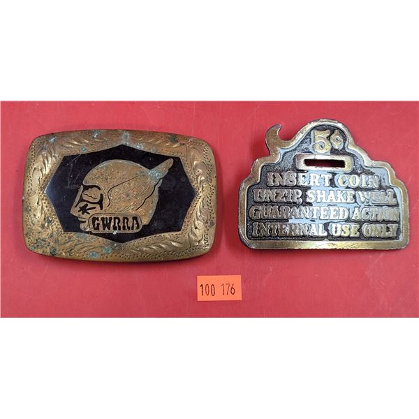 2 Metal Belt Buckles (Insert Coin, Unzip, etc. & GWRRA)