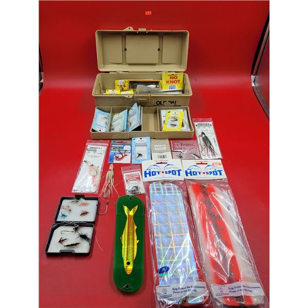Fishing Supplies Lot w/ Tackle Box, Flies, Lures, & More