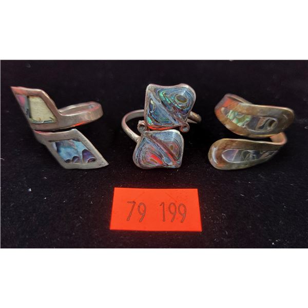 3 Mexican Sterling & Abalone Rings