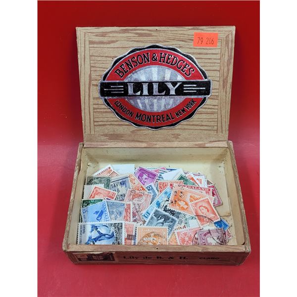 Cigar Box of Early World Stamps (India, New Zealand, etc.)