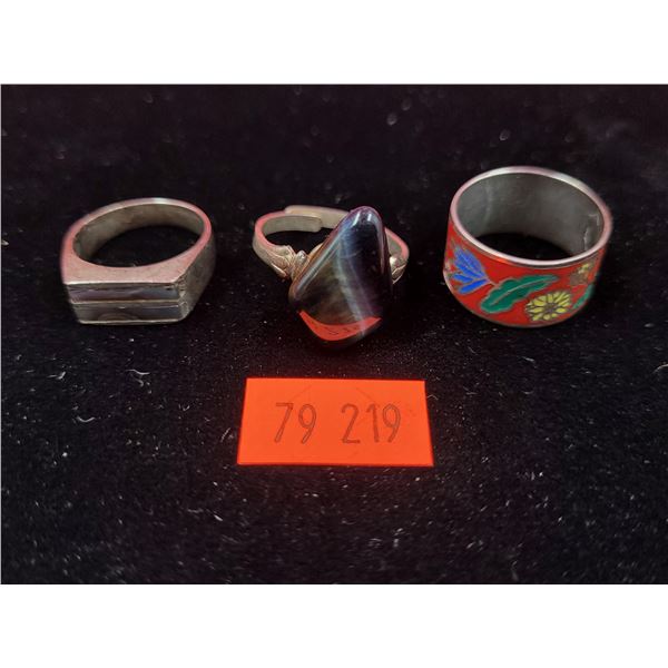 3 Sterling Rings (Red Enamel, etc.)