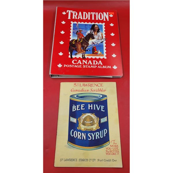 Book of Assorted Canadian Stamps & Beehive Corn Syrup Book of Assorted World Stamps