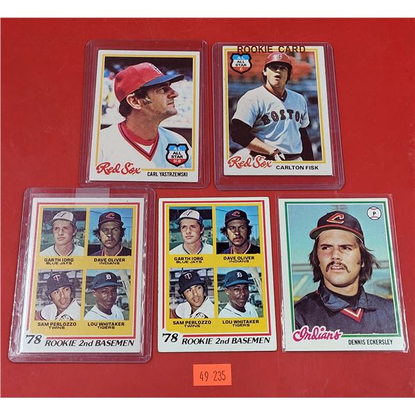 5 VTG Baseball Cards w/ Fisk, Eckersley, Whitaker, & More