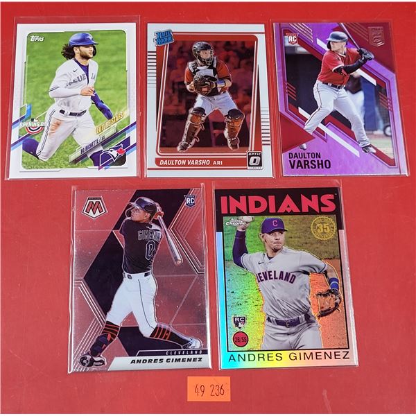 5 Baseball Cards w/ Gimenez, Varsho, & Bichette