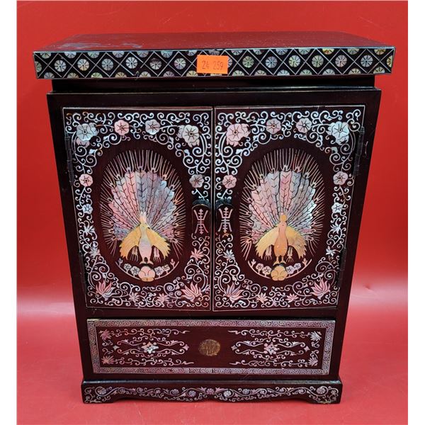 Asian Lacquered Jewelry Box w/ Mother of Pearl Inlay