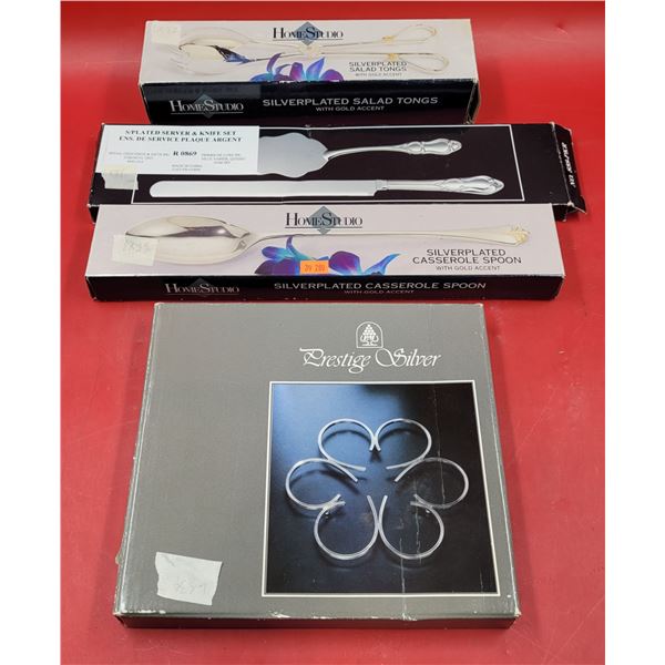 Silver-Plated Serve Ware Lot w/ Casserole Spoon, Salad Tongs, & More