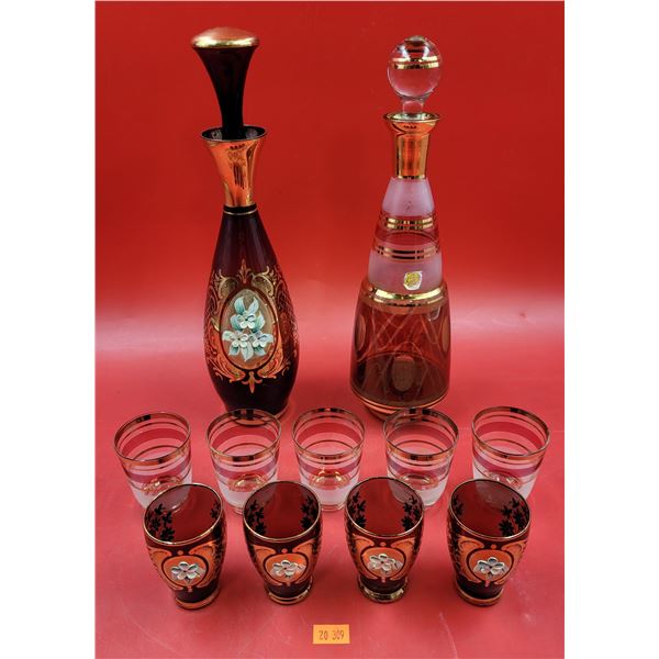 2 Decanter Sets (Bohemian Glass, etc.)