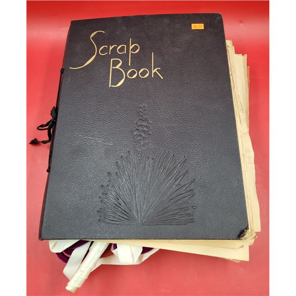 VTG Leather Scrap Book w/ Newspaper Clippings, Letters, Dried Flowers, & More