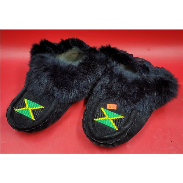 Black Moccasins w/ Beaded Jamaican Flag Accents