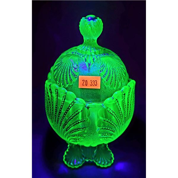 VTG Uranium Glass Lidded Candy Dish