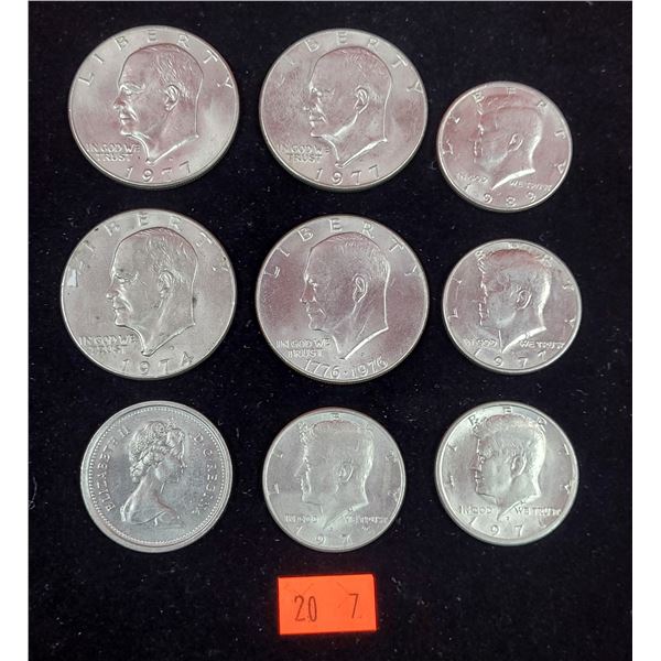 Lot of Mostly US Coins w/ Eisenhower Dollars & Kennedy Half Dollars