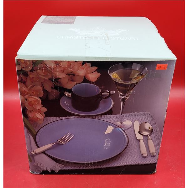Christopher Stuart 4-Place Setting Dish Set w/ Dinner Plates, Soup Bowls, Cups, Saucers, & More