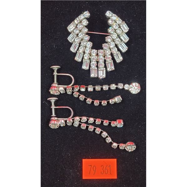 Pair of Coro Rhinestone Earrings & Austrian Rhinestone Brooch