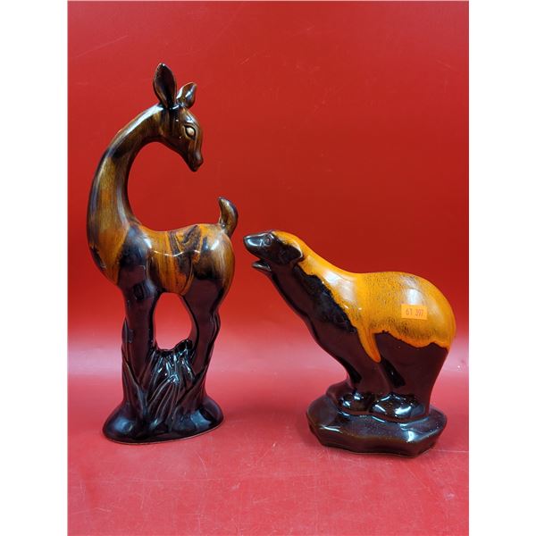 2 Blue Mountain Pottery Drip Glaze Figurines (Deer & Bear)