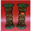 Image 1 : 2 VTG Emerald Green Crackle Glass Candleholders